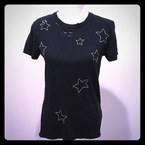 Pam & Gela distressed embroidered T-shirt NWT